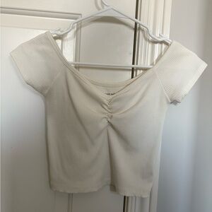 American Eagle Pale Yellow Ribbed Off-Shoulder Top